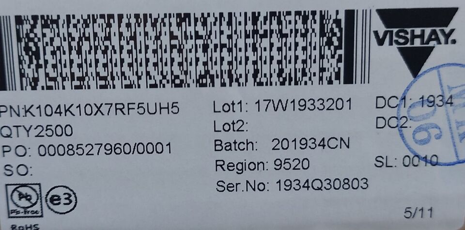 100NF 50V 5MM   X7R %10  Multilayer Ceramic Capacitors
