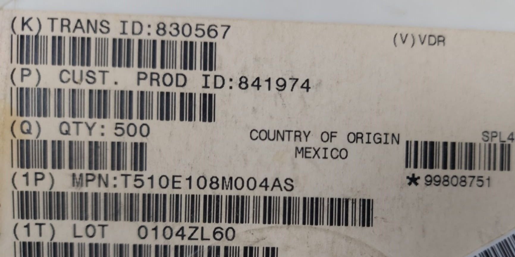 1000UF 4V E CASE  (T510E108M004AS) SMD TANTAL